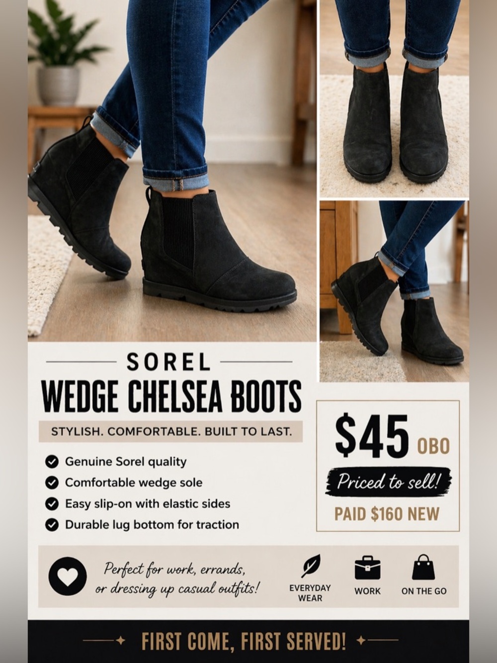 Sorel Black Wedge Chelsea Boots
